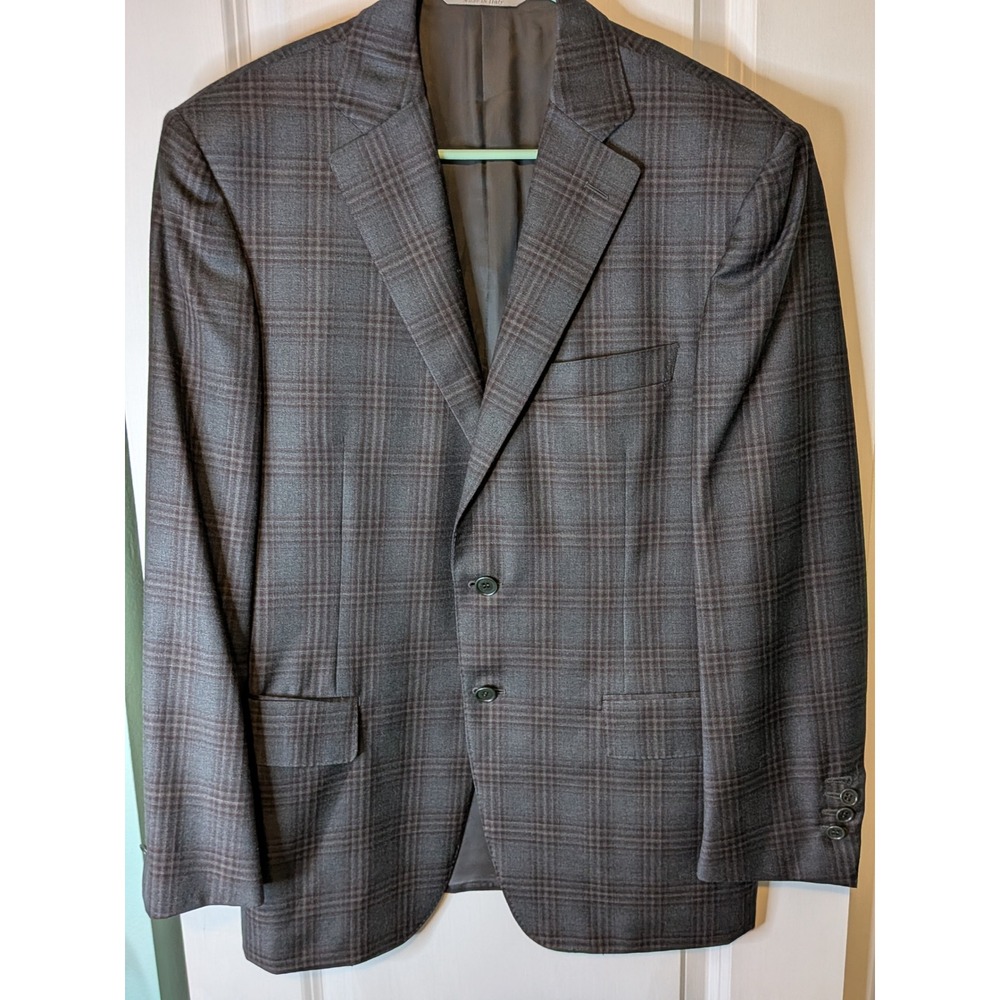 Canali 1934 Mens Grey Brown Plaid 100% Wool Blazer Jacket Made in Italy Size 48
